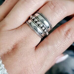 Concave Ring, Sterling Silver Ring, Beaded Wide Band Ring, Thin Lightweight
